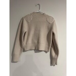 Crochet chunky Mango MNG Ribbed Mock Neck Sweater Women XS shell scandi coastal
